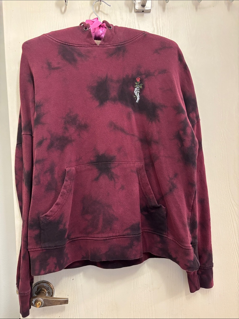 Empyre Maroon Tie-Dye Hoodie with Rose Embroidery